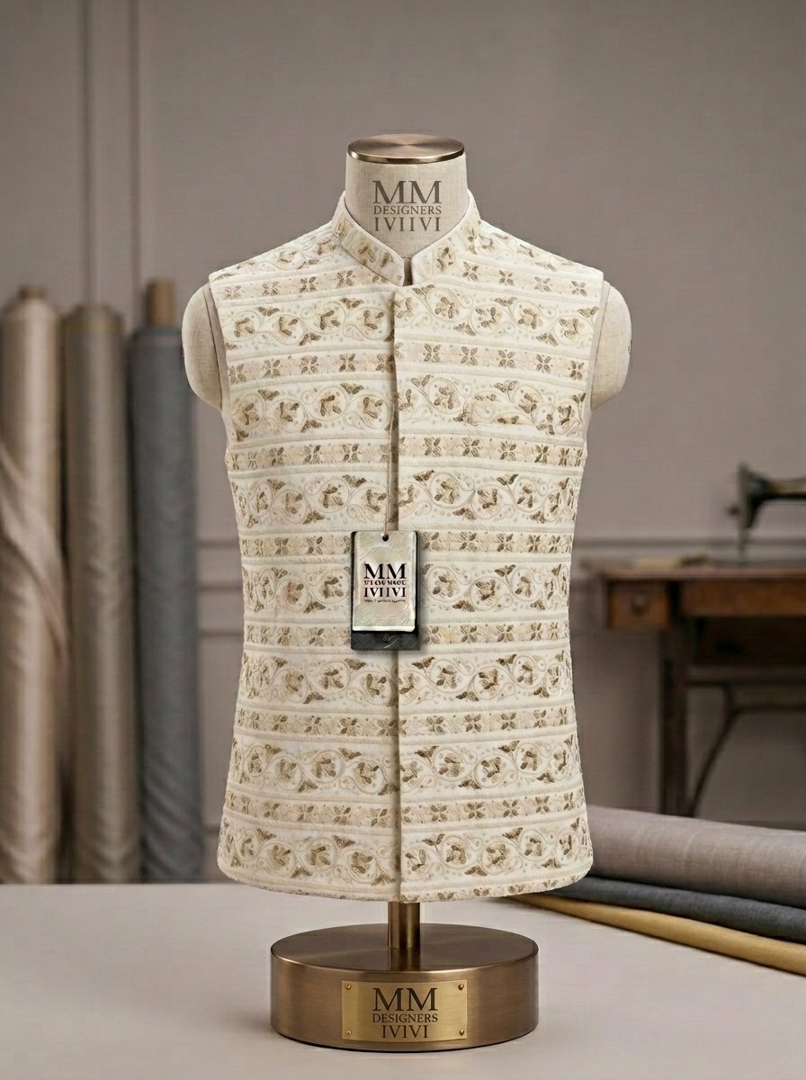 Designer Cream Embroidered Waistcoat
